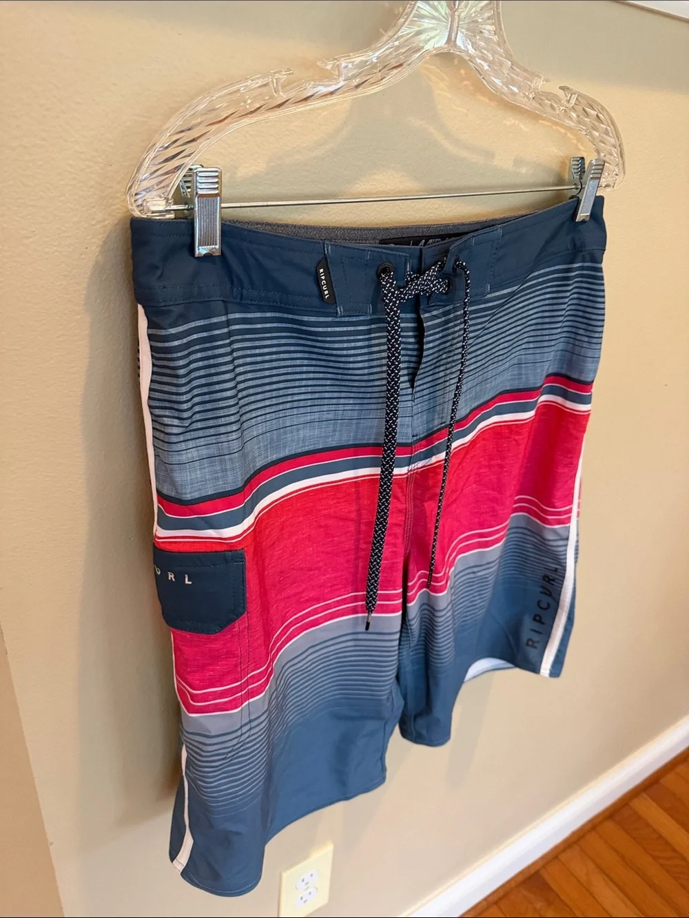 Rip Curl Men’s Navy, Red & Gray Striped Boardshorts
